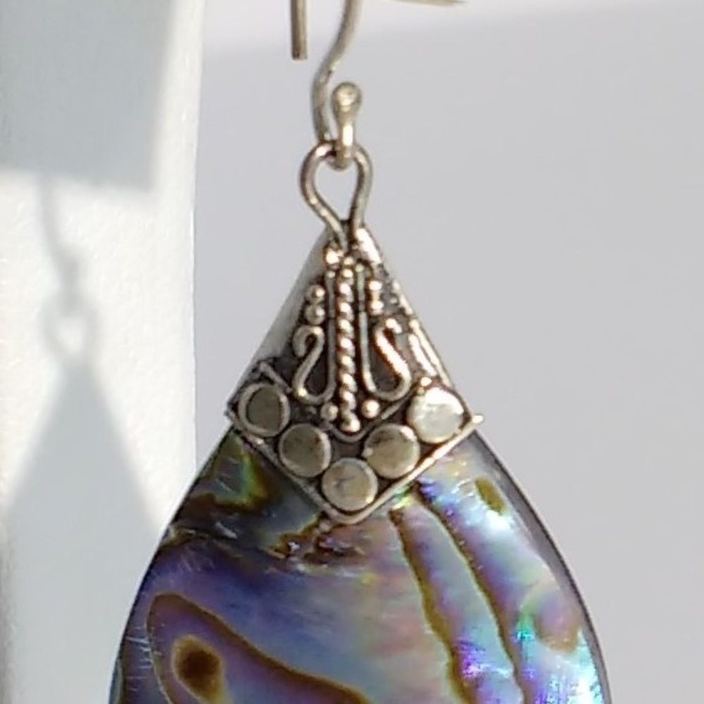 Abalone Shell Dangle Earrings Sterling Silver - image 7